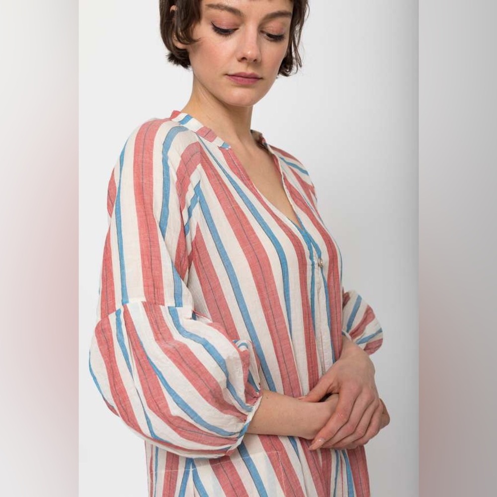 Pietsie_Striped Top Red, Blue, & Cream cotton/linen_Large